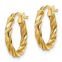 14k Polished & Textured Twisted Hoop Earrings-TF2098