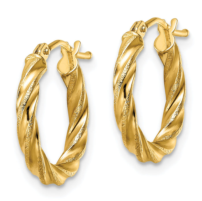 14k Polished & Textured Twisted Hoop Earrings-TF2098