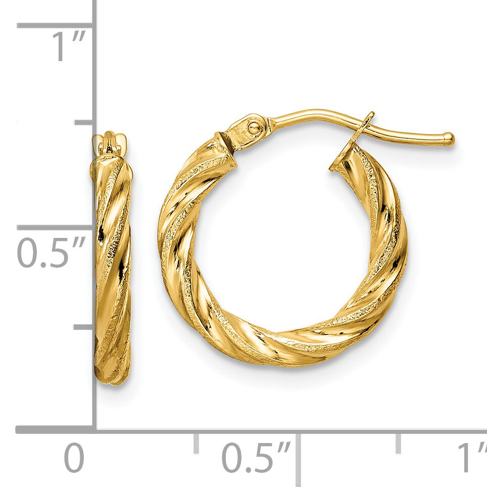 14k Polished & Textured Twisted Hoop Earrings-TF2098