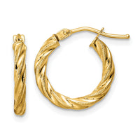14k Polished & Textured Twisted Hoop Earrings-TF2098