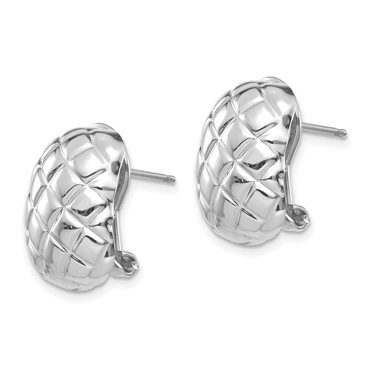 14k White Gold Polished Quilted Omega Back Post Earrings-TF210