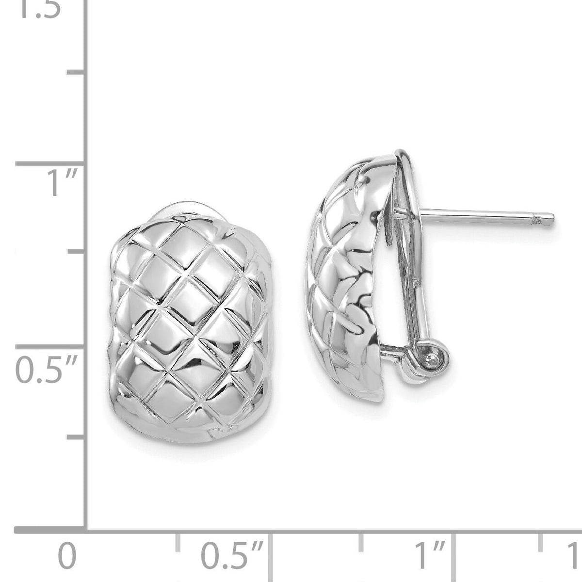 14k White Gold Polished Quilted Omega Back Post Earrings-TF210