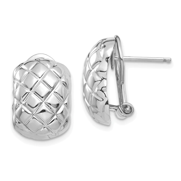 14k White Gold Polished Quilted Omega Back Post Earrings-TF210