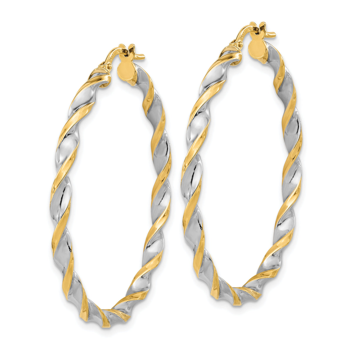 14K & White Rhodium Polished & Twist Hoop Earrings-TF2104