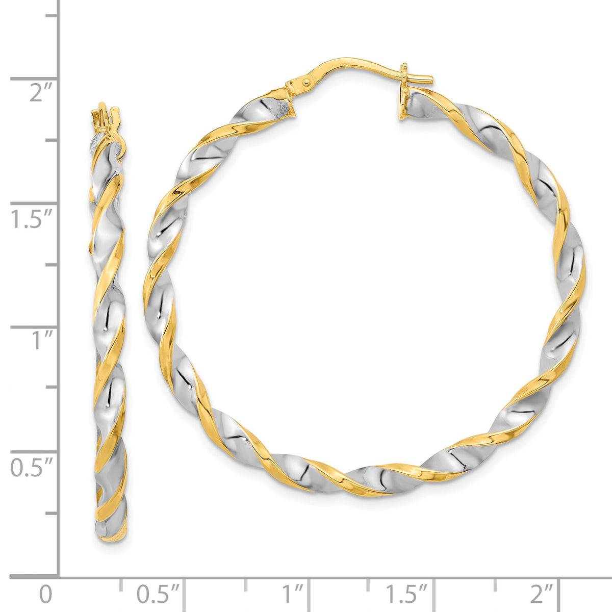 14K & White Rhodium Polished & Twist Hoop Earrings-TF2104