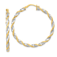 14K & White Rhodium Polished & Twist Hoop Earrings-TF2104