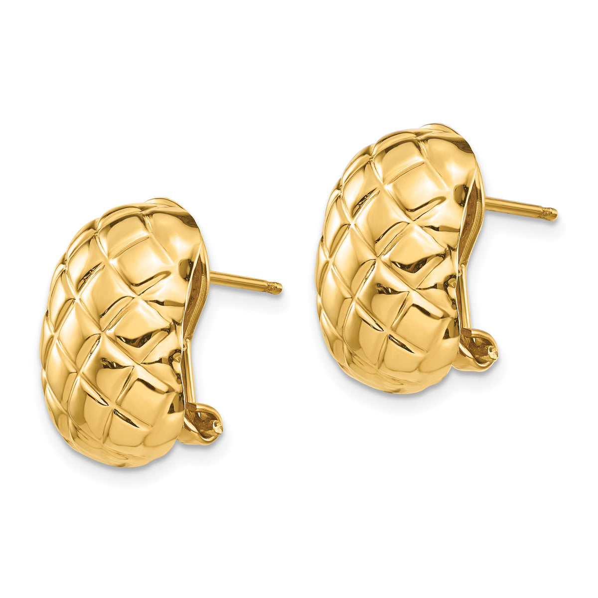 14k Polished Quilted Omega Back Post Earrings-TF211