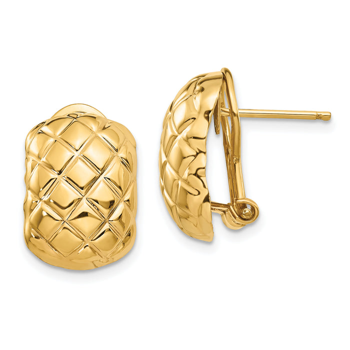 14k Polished Quilted Omega Back Post Earrings-TF211