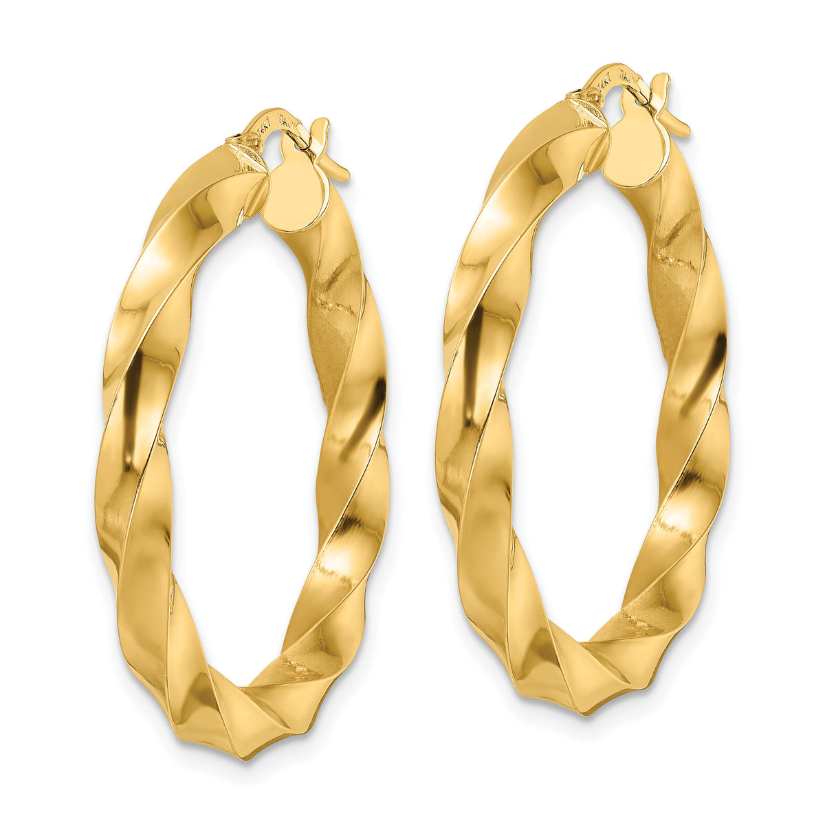 14K Polished Twisted Hoop Earrings-TF2115