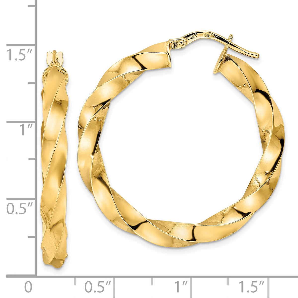 14K Polished Twisted Hoop Earrings-TF2115