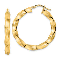 14K Polished Twisted Hoop Earrings-TF2115
