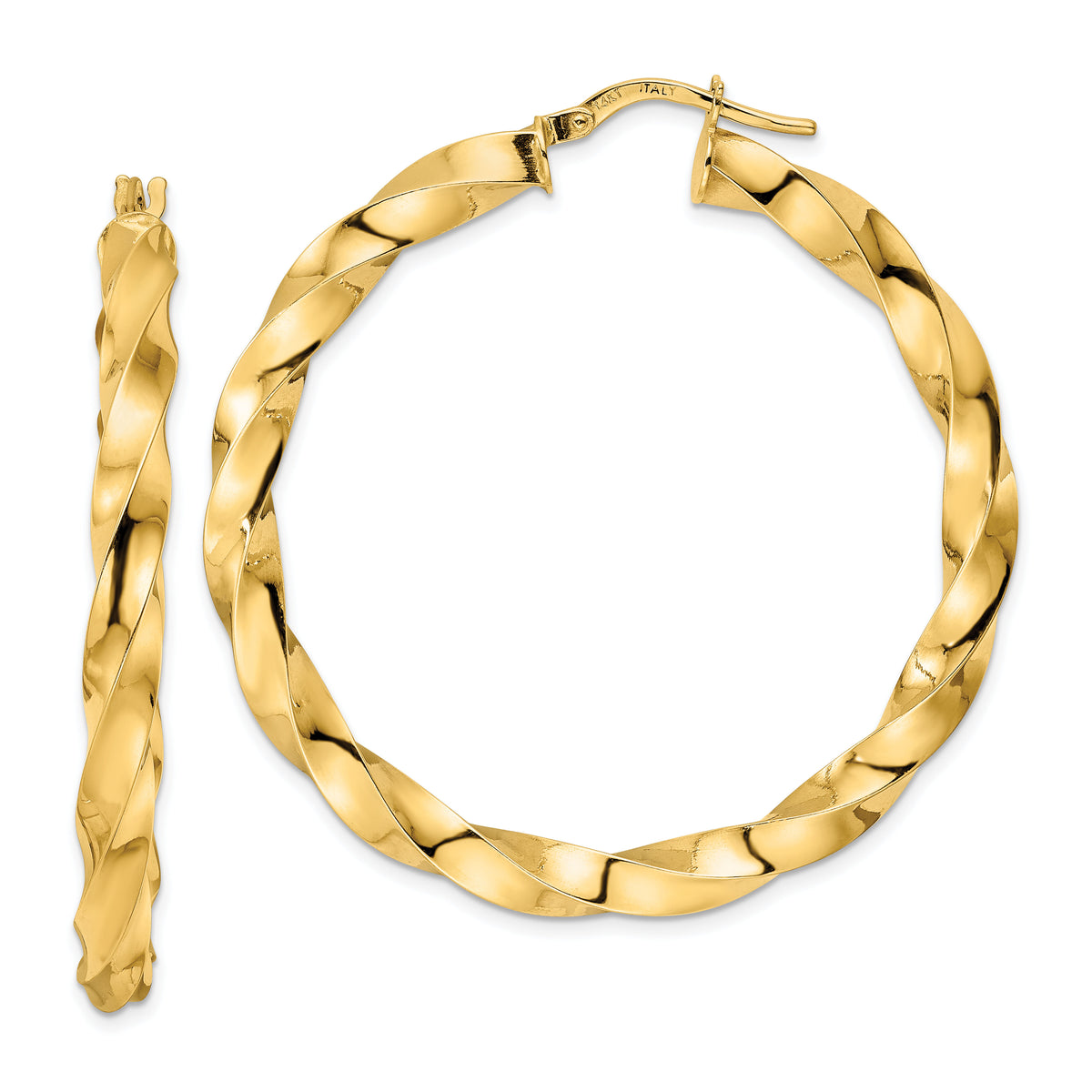 14K Polished Twisted Hoop Earrings-TF2116