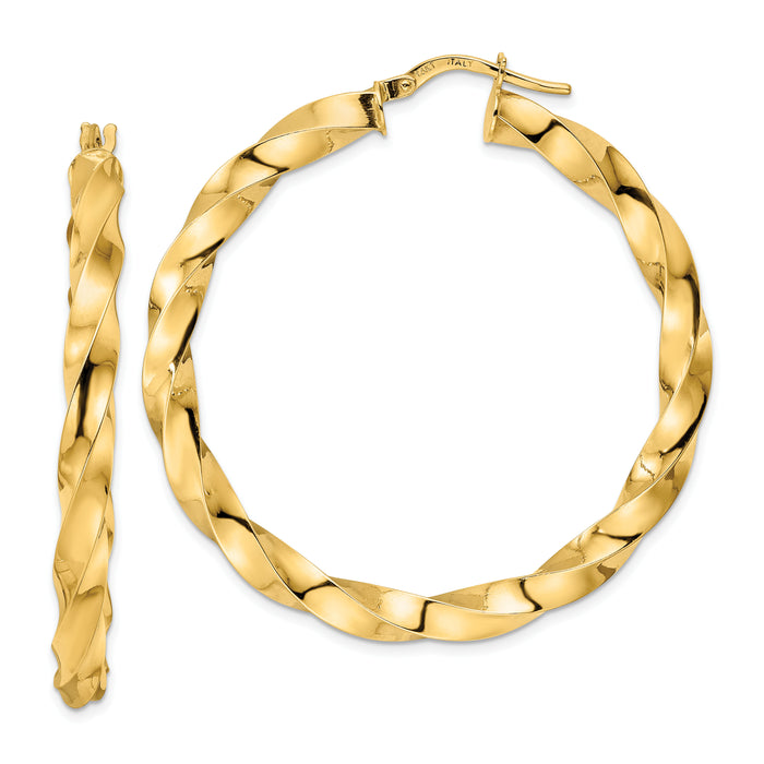 14K Polished Twisted Hoop Earrings-TF2116