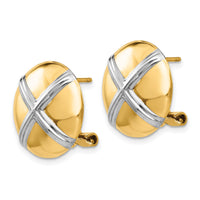 14k Polished & Rhodium X Omega Back Post Earrings-TF212