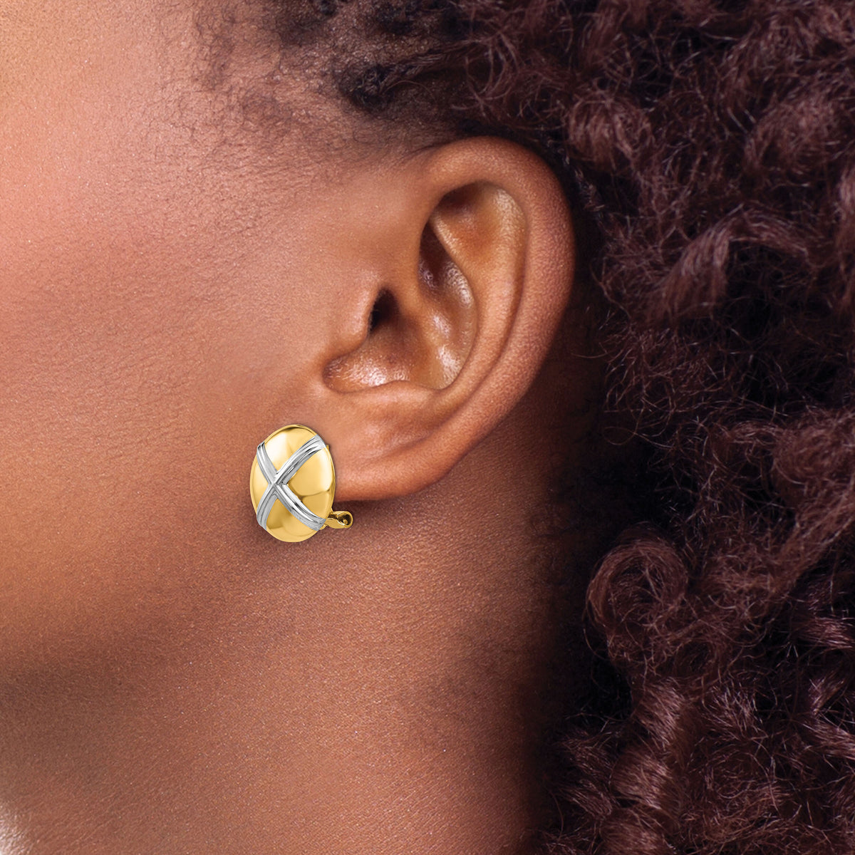 14k Polished & Rhodium X Omega Back Post Earrings-TF212