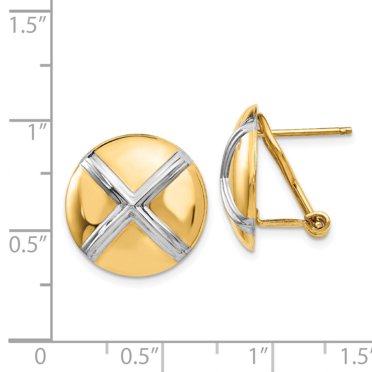 14k Polished & Rhodium X Omega Back Post Earrings-TF212
