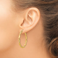 14K Polished and Textured Twisted Hoop Earrings-TF2123