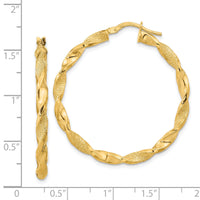 14K Polished and Textured Twisted Hoop Earrings-TF2123