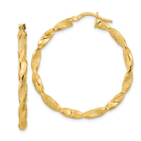 14K Polished and Textured Twisted Hoop Earrings-TF2123