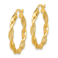 14K Polished and Textured Twisted Hoop Earrings-TF2124