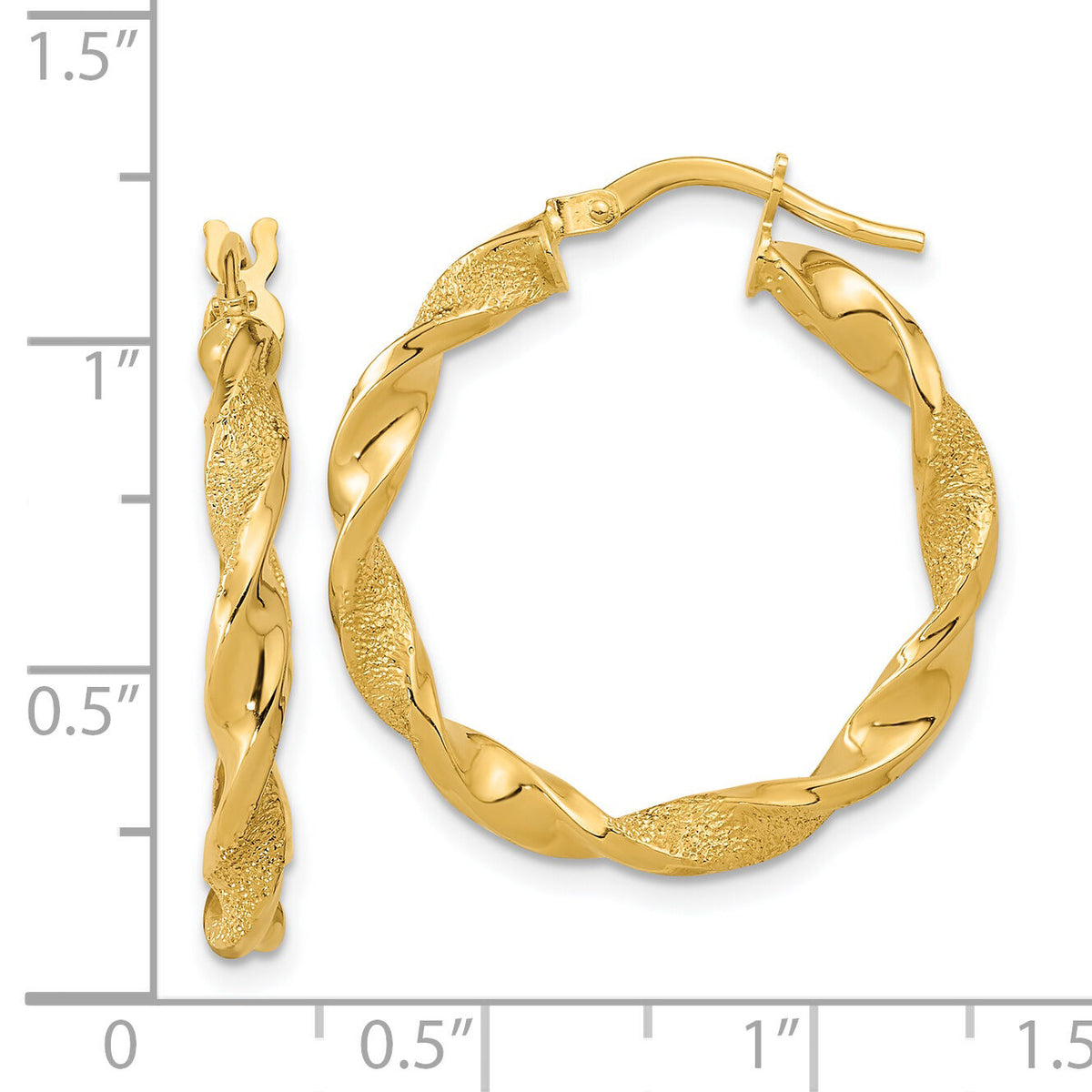 14K Polished and Textured Twisted Hoop Earrings-TF2124
