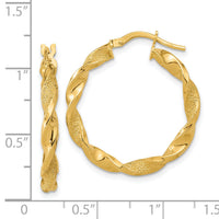 14K Polished and Textured Twisted Hoop Earrings-TF2124
