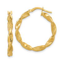 14K Polished and Textured Twisted Hoop Earrings-TF2124