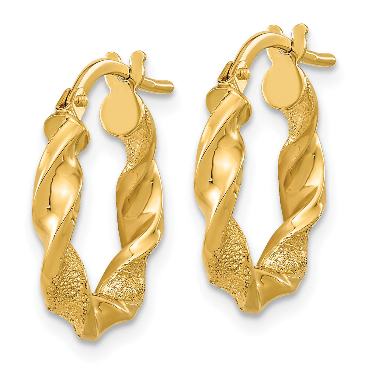 14K Polished and Textured Twisted Hoop Earrings-TF2125