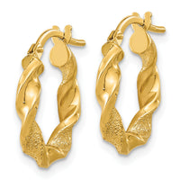 14K Polished and Textured Twisted Hoop Earrings-TF2125