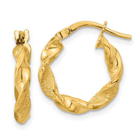 14K Polished and Textured Twisted Hoop Earrings-TF2125