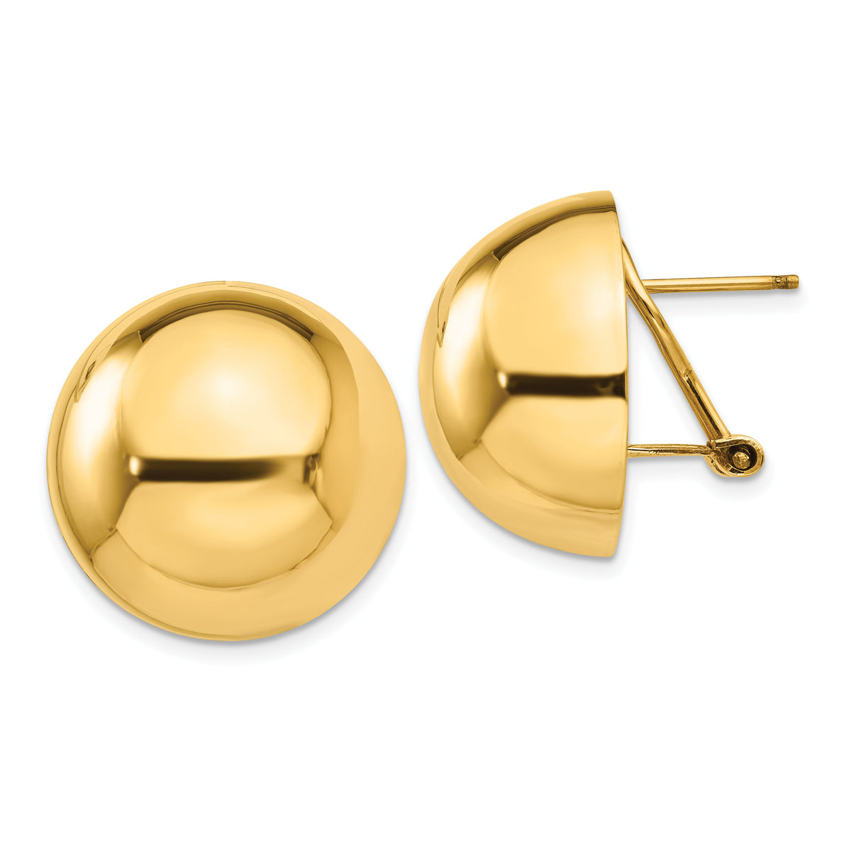14k Polished Half Ball Omega Back Post Earrings-TF213