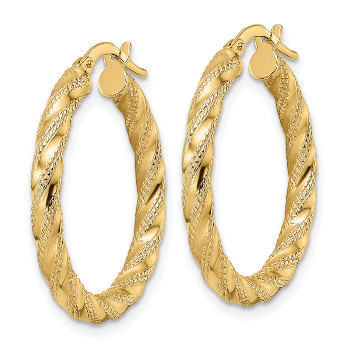 14K Polished Twisted Hoop Earrings-TF2133