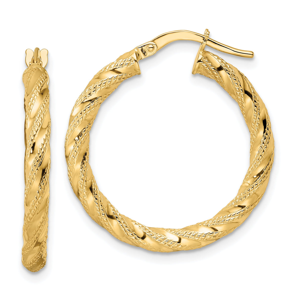 14K Polished Twisted Hoop Earrings-TF2133