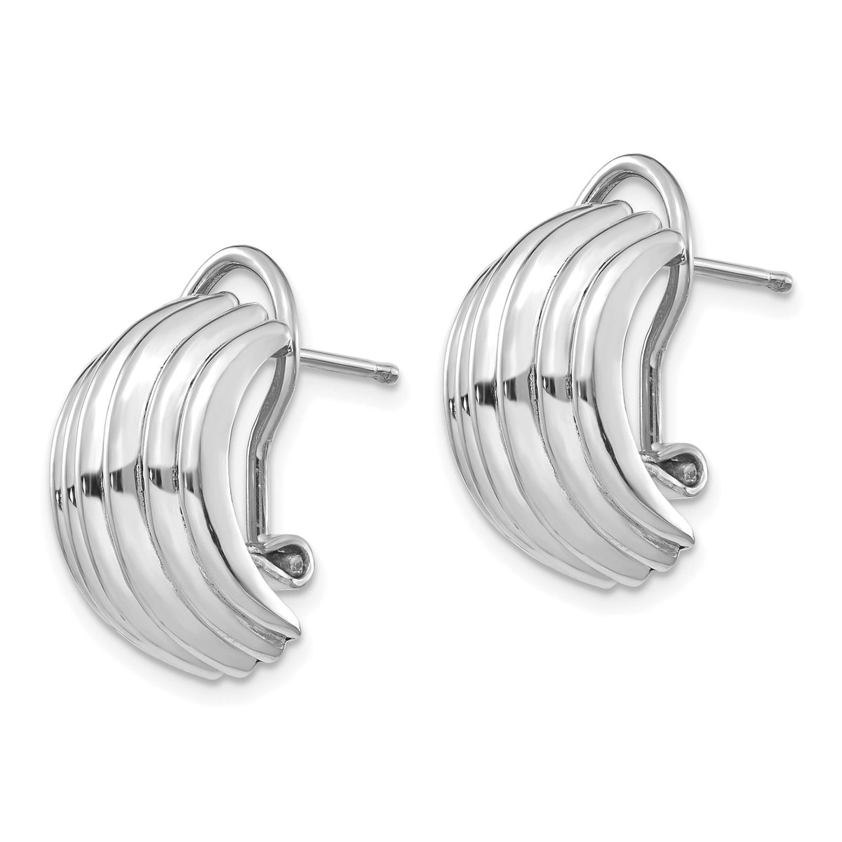 14k White Gold Ribbed Omega Back Post Earrings-TF214