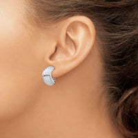 14k White Gold Ribbed Omega Back Post Earrings-TF214