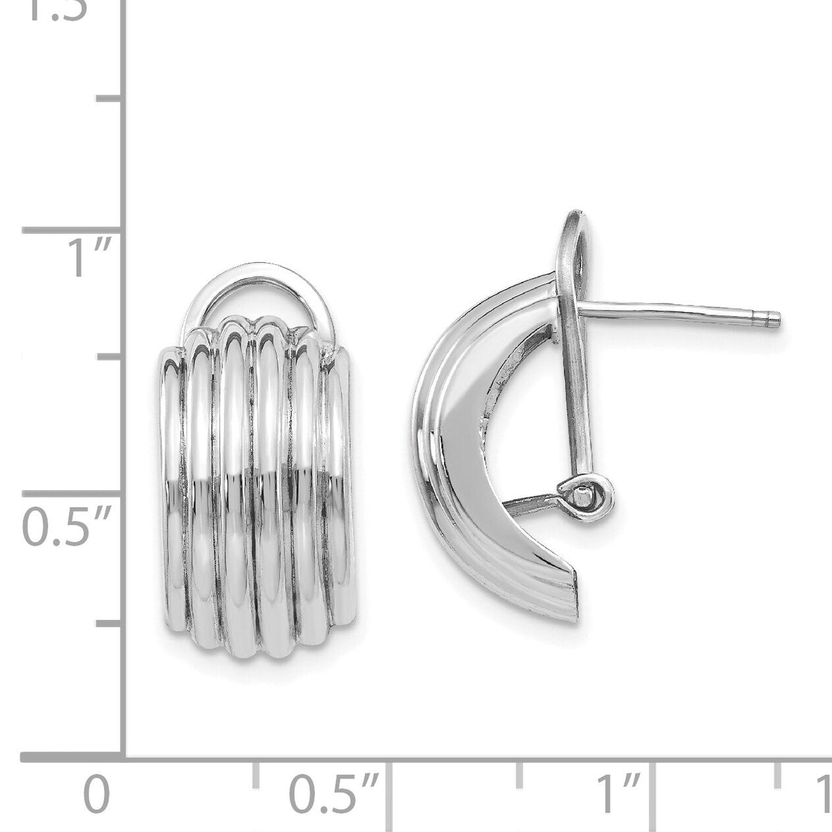 14k White Gold Ribbed Omega Back Post Earrings-TF214