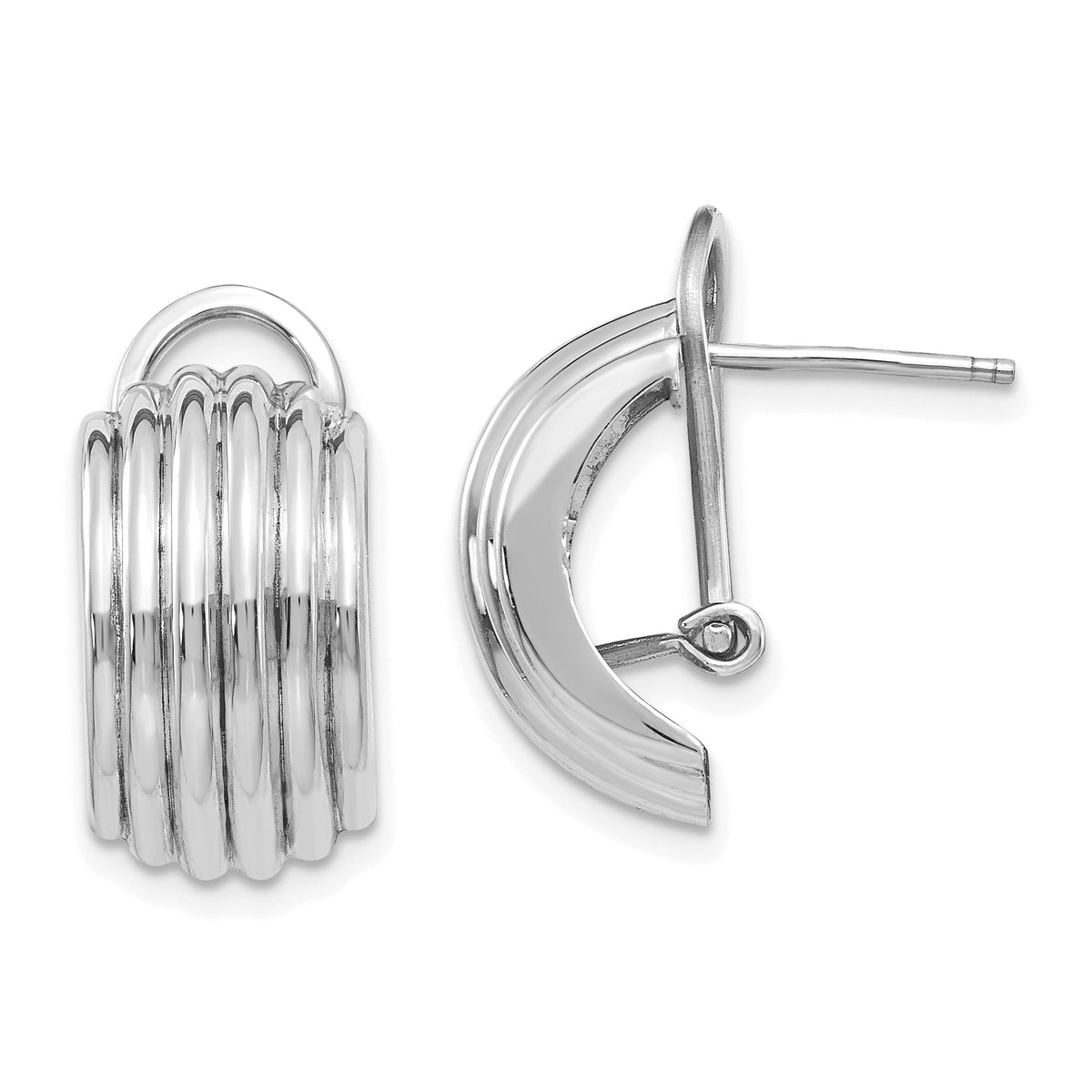 14k White Gold Ribbed Omega Back Post Earrings-TF214