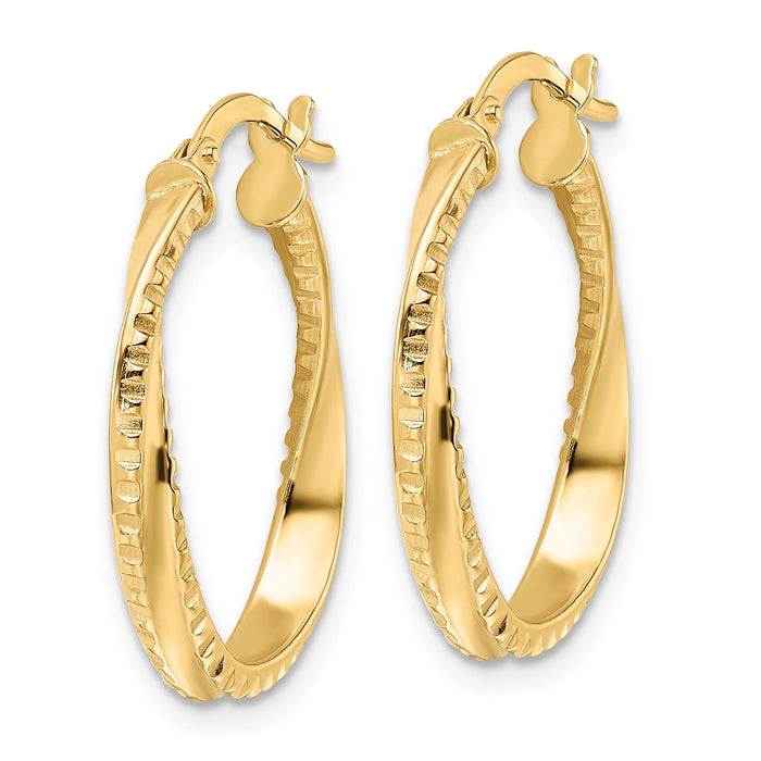 14K Polished Twisted Oval Hoop Earrings-TF2142