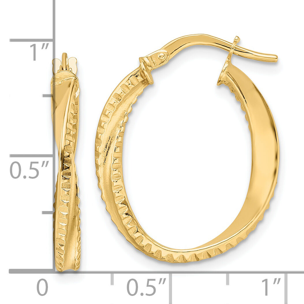 14K Polished Twisted Oval Hoop Earrings-TF2142