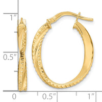 14K Polished Twisted Oval Hoop Earrings-TF2142