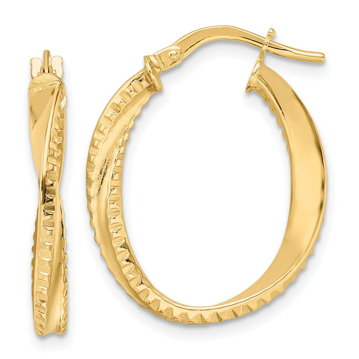 14K Polished Twisted Oval Hoop Earrings-TF2142