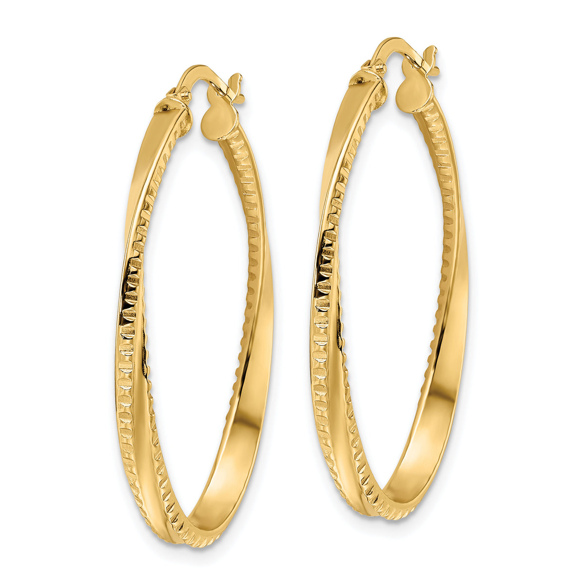 14K Polished Twisted Oval Hoop Earrings-TF2144