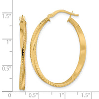 14K Polished Twisted Oval Hoop Earrings-TF2144