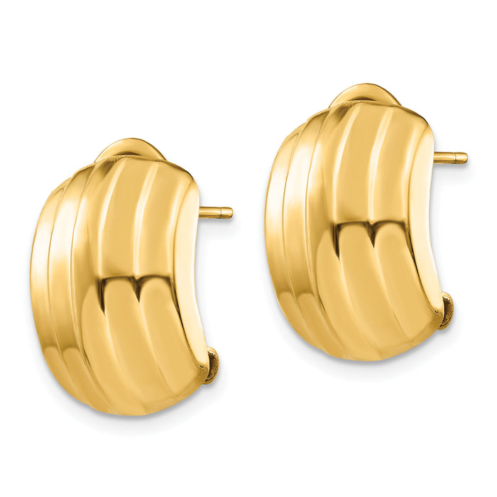 14k Polished Ribbed Omega Back Post Earrings-TF215