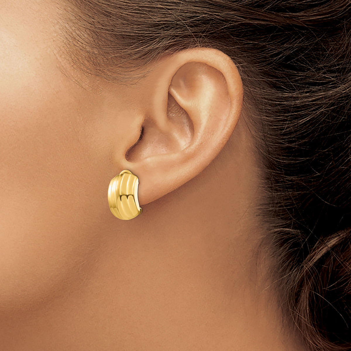 14k Polished Ribbed Omega Back Post Earrings-TF215