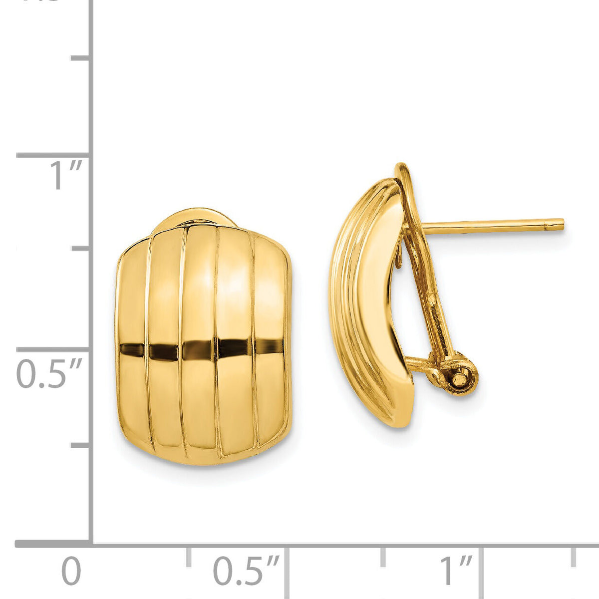 14k Polished Ribbed Omega Back Post Earrings-TF215