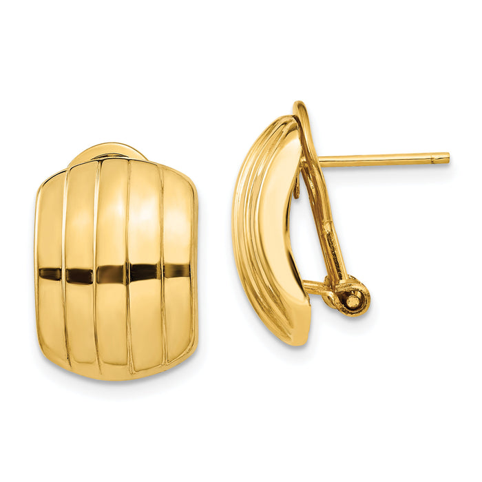 14k Polished Ribbed Omega Back Post Earrings-TF215