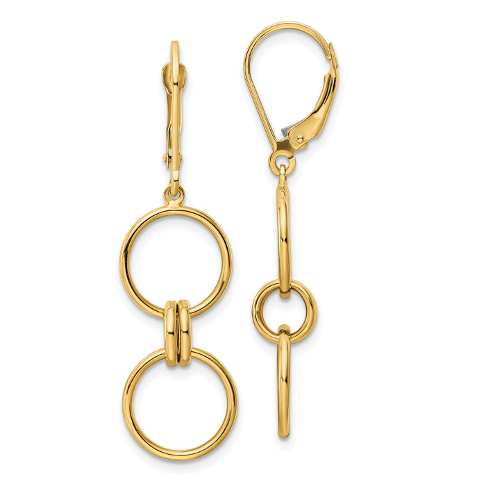 14k Circle Dangle Leverback Earrings-TF2159