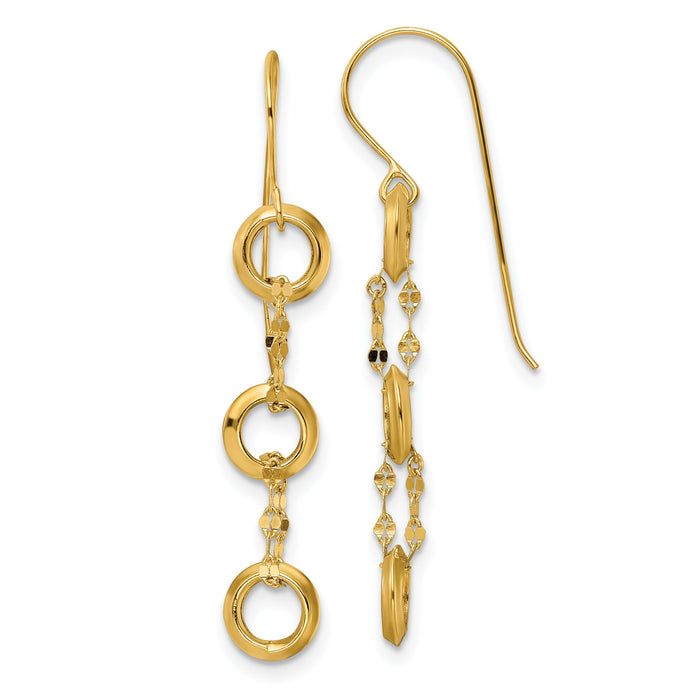 14K Three Circle Dangle Earrings-TF2162