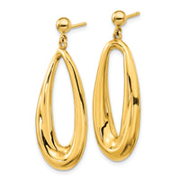 14K Polished Hollow Oval Hollow Post Dangle Earrings-TF2165